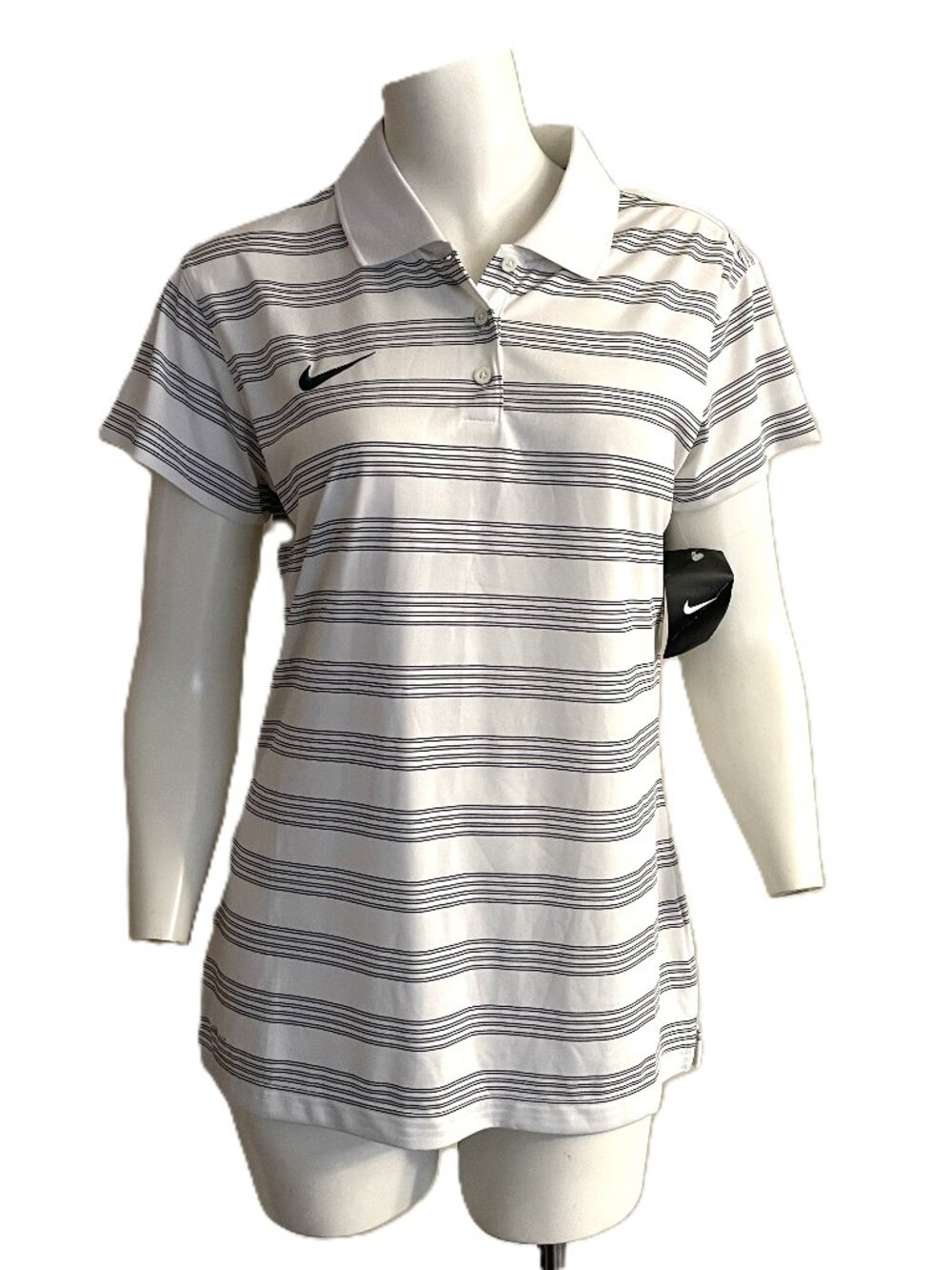 Nike Dri-FIT Golf Polo Shirt Women's Medium White Striped Top Short Sleeve NWT
